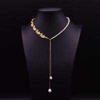 Freshwater Pearl Brass Chain Necklace, cobre, with Pérolas de água doce, 18K banhado a ouro, Ajustável & para mulher, 21-50cm, vendido por PC
