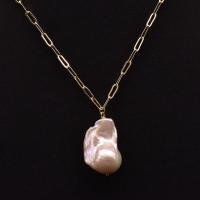 Freshwater Pearl Brass Chain Necklace, cobre, with Pérolas de água doce, 18K banhado a ouro, para mulher, comprimento Aprox 17.72 inchaltura, vendido por PC