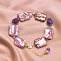 Freshwater Cultured Pearl Bracelet Brass with Freshwater Pearl 18K gold plated for woman purple pink Length Approx 7 Inch Sold By PC