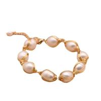Bracelet en perles de culture d'eau douce, laiton, avec perle d'eau douce cultivée, Plaqué or 18K, pour femme, Longueur:Environ 7 pouce, Vendu par PC