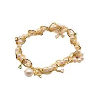 Freshwater Cultured Pearl Bracelet Brass with Freshwater Pearl 18K gold plated for woman white Length Approx 7 Inch Sold By PC