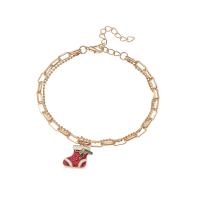Christmas Holiday Bracelet, Tibetan Style, with 1.96 inch extender chain, gold color plated, Christmas Design & different styles for choice & micro pave cubic zirconia & for woman & enamel, Length:Approx 7.7 Inch, 10PCs/Lot, Sold By Lot