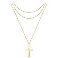 Mode-Multi-Layer-Halskette, Edelstahl, Kreuz, plattiert, mehrschichtig & für Frau, keine, 25mm, Länge ca. 21.65 ZollInch, verkauft von PC