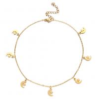 Stainless Steel Anklet with 1.97inch extender chain Moon and Star plated & for woman Length Approx 9.84 Inch Sold By PC