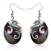 Shell Earrings, Tibetan Style, with Abalone Shell, for woman, mixed colors, 34x24mm, Sold By Pair