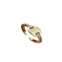 Mässing Cuff finger ring, plated, Justerbar & micro bana cubic zirconia & för kvinna, gyllene, 17mm, Säljs av PC