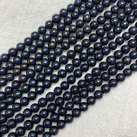 Perles de nacre rondes de culture d'eau douce, perle d'eau douce cultivée, DIY, couleur bleu foncé, 6mm, Vendu par 38 cm brin
