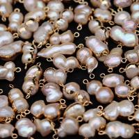 Freshwater Pearl Connector with Brass Baroque gold color plated Natural & fashion jewelry & DIY 8x15- Sold By PC