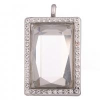 Tibetan Style Rhinestone Pendants, with Glass, Square, plated, DIY & with rhinestone, more colors for choice, 43x26x15mm, Sold By PC
