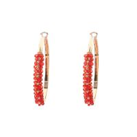 Ruby Quartz Hoop Earring, with Tibetan Style, Round, plated, for woman, mixed colors, 52x7mm, Sold By Pair