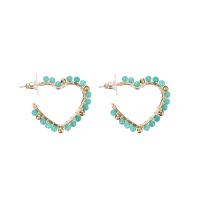 Natural Gemstone Earrings Stone with Zinc Alloy Heart real gold plated for woman & faceted mixed colors Sold By Pair