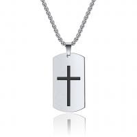 Stainless Steel Jewelry Necklace, Cross, plated, with letter pattern & for man, more colors for choice, 24x44mm, 3mm, Sold Per Approx 23.6 Inch Strand
