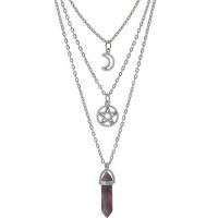 Multi Layer Necklace Zinc Alloy with Gemstone Moon and Star plated & for woman & multi-strand 40cm 48cm 60cm Sold By PC