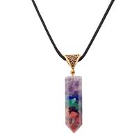 Natural Gemstone Necklace, with PU Leather Cord, Unisex, multi-colored, 10x44mm, Length:Approx 19.68 Inch, Sold By PC
