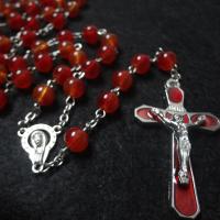 Rosary Necklace, Tibetan Style, with Glass Beads, Crucifix Cross, Unisex, nickel, lead & cadmium free, 5.4*3.2cm,1.8*1.5cm,8mm, Length:21.85 Inch, Sold By PC