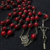 Rosary Necklace, Tibetan Style, with Glass Beads, Crucifix Cross, Unisex, nickel, lead & cadmium free, 5*2cm,1.2*1.5cm, Length:34.65 Inch, Sold By PC