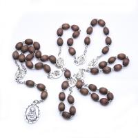 Rosary Necklace Zinc Alloy with Wood Crucifix Cross Unisex nickel lead & cadmium free 2.7*1.7cm 1.1*1.8cm 8*10mm Length 22.83 Inch Sold By PC