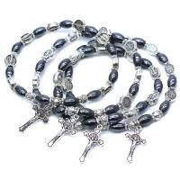 Hématite Bracelet de perles de prière, avec Perle en alliage de zinc, Crucifix, unisexe & styles différents pour le choix, plus de couleurs à choisir, 22*12mm,6*8mm, Longueur:7.09 pouce, Vendu par PC