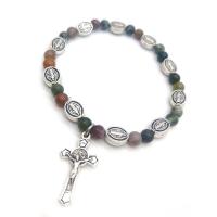 Indian Agate Pray Beads Bracelet with Zinc Alloy handmade & Unisex 2.2*1.2cm 4mm 8mm Length 6.69 Inch Sold By PC