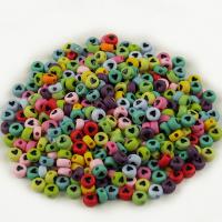 Opaque Acrylic Beads, Round, DIY & with heart pattern, more colors for choice, 7x4mm, 100PCs/Bag, Sold By Bag
