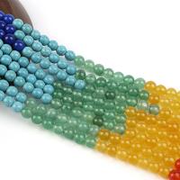Mischedelstein Perlen, Naturstein, rund, poliert, DIY, gemischte Farben, 8mm, 45PCs/Strang, verkauft per 38 cm Strang