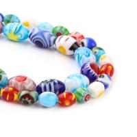 Perles de Murano Millefiori Slice  , chalumeau, ovale, impression, DIY, couleurs mélangées, Vendu par 38 cm brin