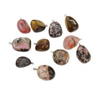 Gemstone Pendants Jewelry, Natural Stone, with Tibetan Style, irregular, DIY, mixed colors, 10-15mm, 3PCs/Bag, Sold By Bag