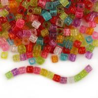 Plastic Beads,  Square, DIY & with letter pattern, more colors for choice, 6mm, 100PCs/Bag, Sold By Bag