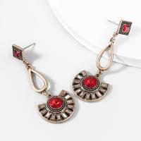 Tibetan Style Drop Earrings, plated, fashion jewelry & for woman & with rhinestone, red, 64x24mm, Sold By Pair