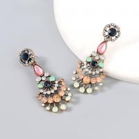 Rhinestone Earring, Tibetan Style, with acrylic rhinestone, plated, fashion jewelry & for woman, multi-colored, 59x25mm, Sold By Pair