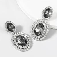 Tibetan Style Drop Earrings, plated, fashion jewelry & for woman & with glass rhinestone & with rhinestone, more colors for choice, 53x26mm, Sold By Pair