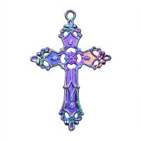 Tibetan Style Cross Pendants, colorful plated, DIY, multi-colored, 55x36mm, Length:45 cm, Sold By PC