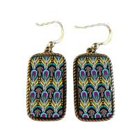 Tibetan Style Drop Earrings, Rectangle, antique silver color plated, for woman & enamel, nickel, lead & cadmium free, 10x20mm, Sold By Pair