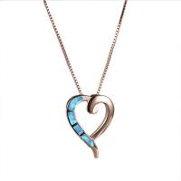Zinc Alloy Jewelry Necklace with Opal Heart rose gold color plated box chain & for woman & hollow nickel lead & cadmium free 20mm Sold Per Approx 19 Inch Strand