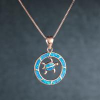 Tibetan Style Jewelry Necklace, with Opal, Turtle, rose gold color plated, box chain & for woman & hollow, nickel, lead & cadmium free, 21mm, 11mm, Sold Per Approx 19 Inch Strand