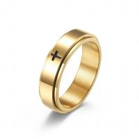 Titanium Steel Finger Ring plated rotatable & with cross pattern & Unisex 6mm US Ring Sold By PC