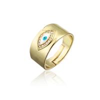 Cubique anneau en laiton Circonia Micro Pave, Mauvais œil, Placage de couleur d'or, Réglable & pavé de micro zircon & pour femme & émail, Diamètre intérieur:Environ 17mm, Vendu par PC