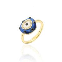 Дурной глаз ювелирные изделия палец кольцо, Латунь, плакирован золотом, Регулируемый & инкрустированное микро кубического циркония & Женский & эмаль, внутренний диаметр:Приблизительно 17mm, продается PC