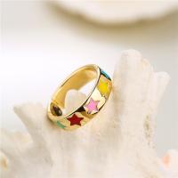Brass Finger Ring gold color plated Adjustable & with star pattern & for woman & enamel Inner Approx 18mm Sold By PC