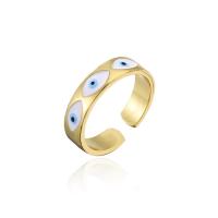 Латунь Манжеты палец кольцо, плакирован золотом, Регулируемый & Злой План глаз & Женский & эмаль, внутренний диаметр:Приблизительно 18mm, продается PC