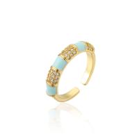 Sárgaréz Mandzsetta Finger Ring, arany színű aranyozott, Állítható & mikro egyengetni cirkónia & a nő & zománc, több színt a választás, Belső átmérő:Kb 18mm, Által értékesített PC