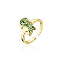 Brass Cuff Finger Ring gold color plated Adjustable & micro pave cubic zirconia & for woman green Inner Approx 18mm Sold By PC