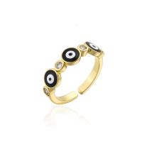 Evil Eye Jewelry Ring Finger, cobre, cromado de cor dourada, Ajustável & micro pavimento em zircônia cúbica & para mulher & esmalte, Mais cores pare escolha, Diametro interno:Aprox 18mm, vendido por PC