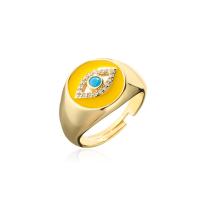 Дурной глаз ювелирные изделия палец кольцо, Латунь, плакирован золотом, Регулируемый & инкрустированное микро кубического циркония & Женский & эмаль, Много цветов для выбора, внутренний диаметр:Приблизительно 18mm, продается PC