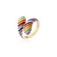 Mosaz Manžeta prst prsten, barva pozlacený, Nastavitelný & různé styly pro výběr & pro ženy & smalt, multi-barevný, 8mm, Vnitřní průměr:Cca 18mm, Prodáno By PC