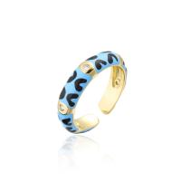 Brass Cuff Finger Ring gold color plated Adjustable & micro pave cubic zirconia & for woman & enamel & leopard pattern Inner Approx 18mm Sold By PC