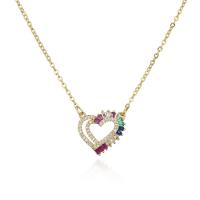 Cubic Zircon Micro Pave Brass Necklace, Heart, gold color plated, micro pave cubic zirconia & for woman, 18x17mm, Length:Approx 17.72 Inch, Sold By PC