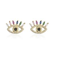 Cubic Zirconia Micro Pave Brass Earring Eye gold color plated & micro pave cubic zirconia & for woman Sold By Pair