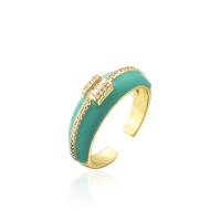 cobre Cuff Ring Finger, 18K banhado a ouro, micro pavimento em zircônia cúbica & para mulher & esmalte & vazio, Mais cores pare escolha, Diametro interno:Aprox 18mm, vendido por PC