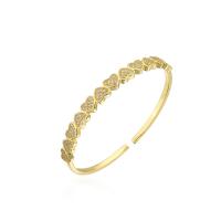 Brass Cuff Bangle, 18K gold plated, Adjustable & with heart pattern & micro pave cubic zirconia & for woman, more colors for choice, 58mm, Sold By PC